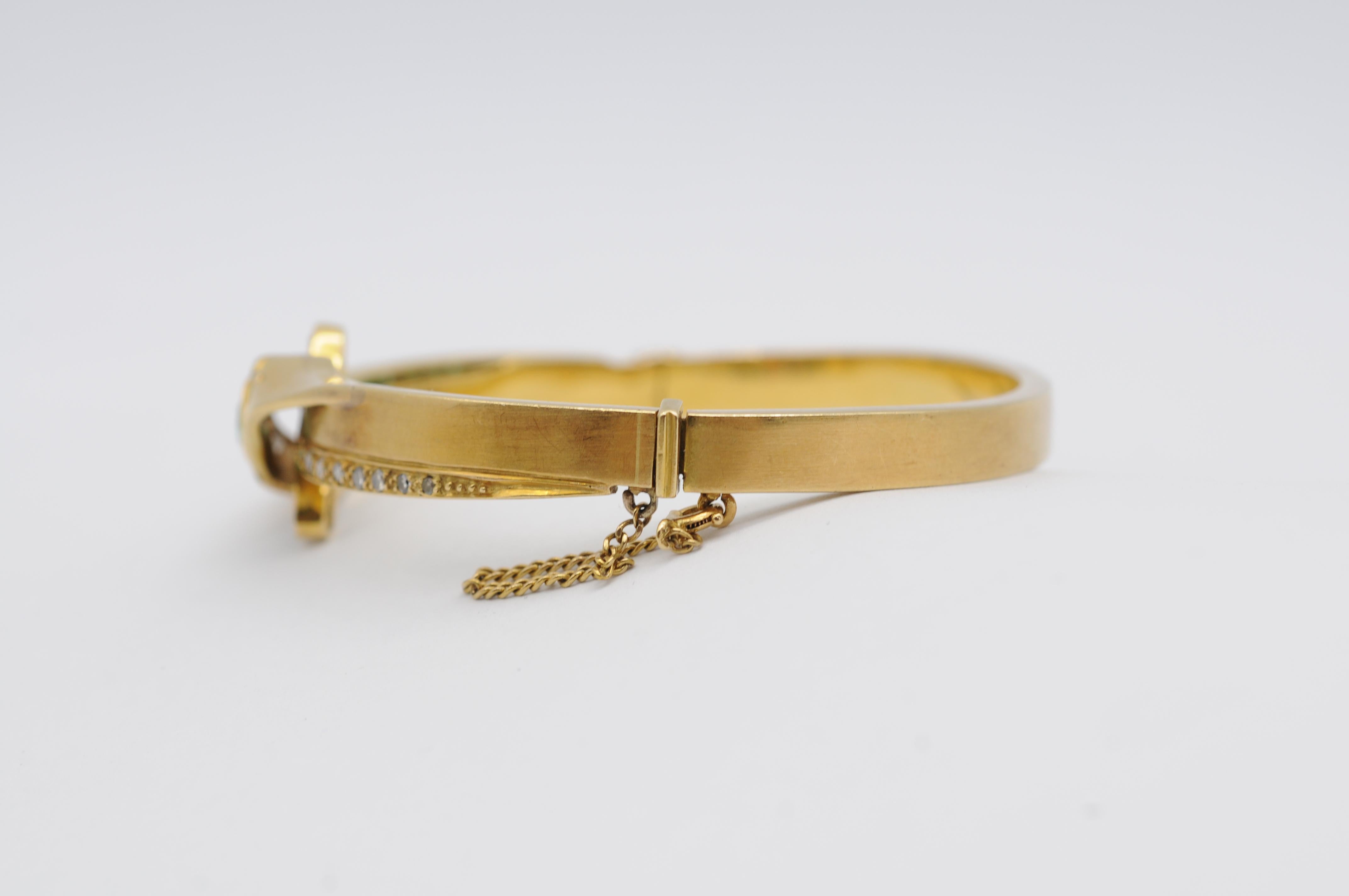 Antique 18k Yellow Gold Bracelet with 12 Emeralds (0.40ct) & 14 Diamonds For Sale 6