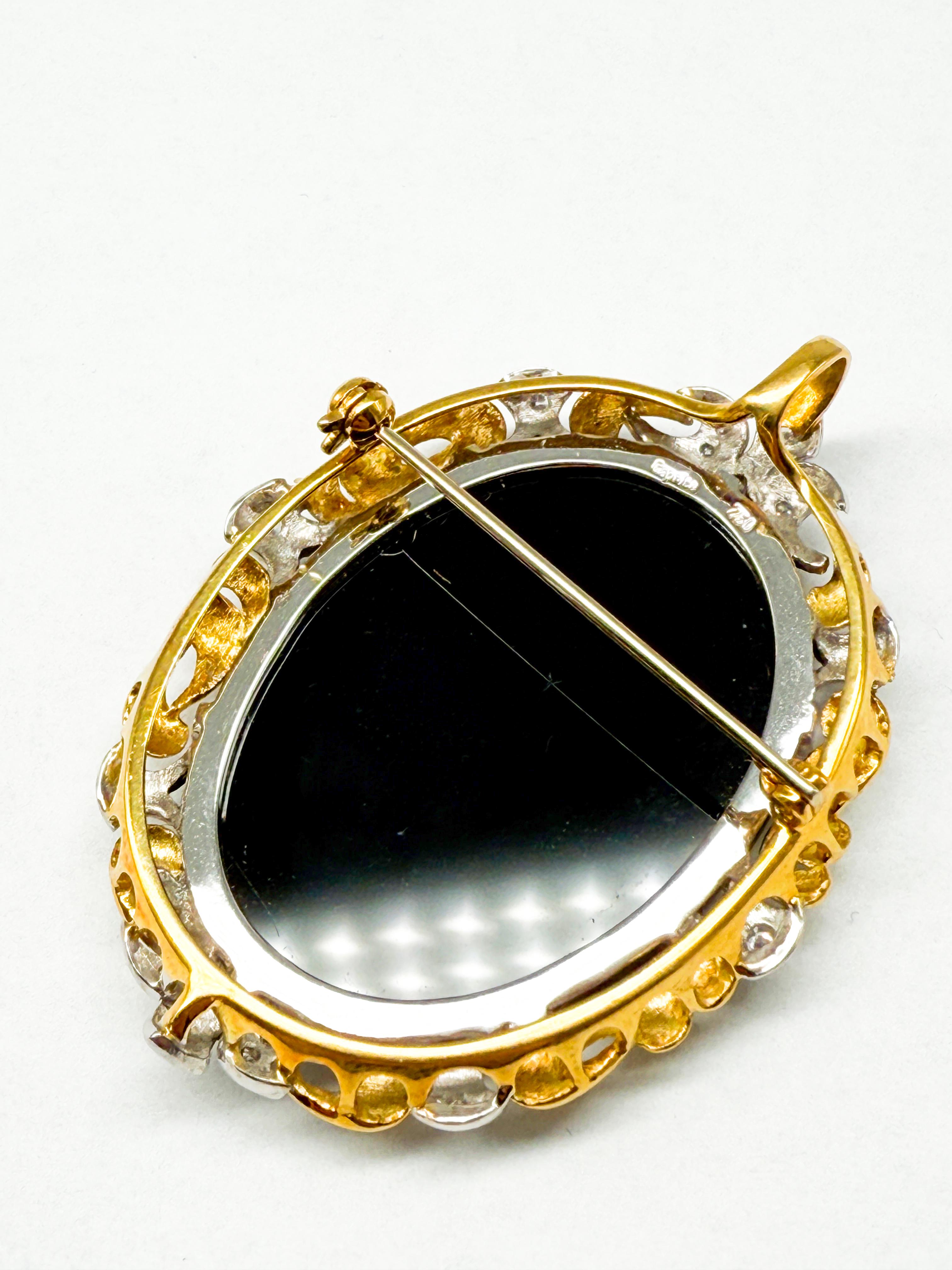 Modern Antique 18K Yellow Gold Brooch with Blue Cameo and Diamonds For Sale