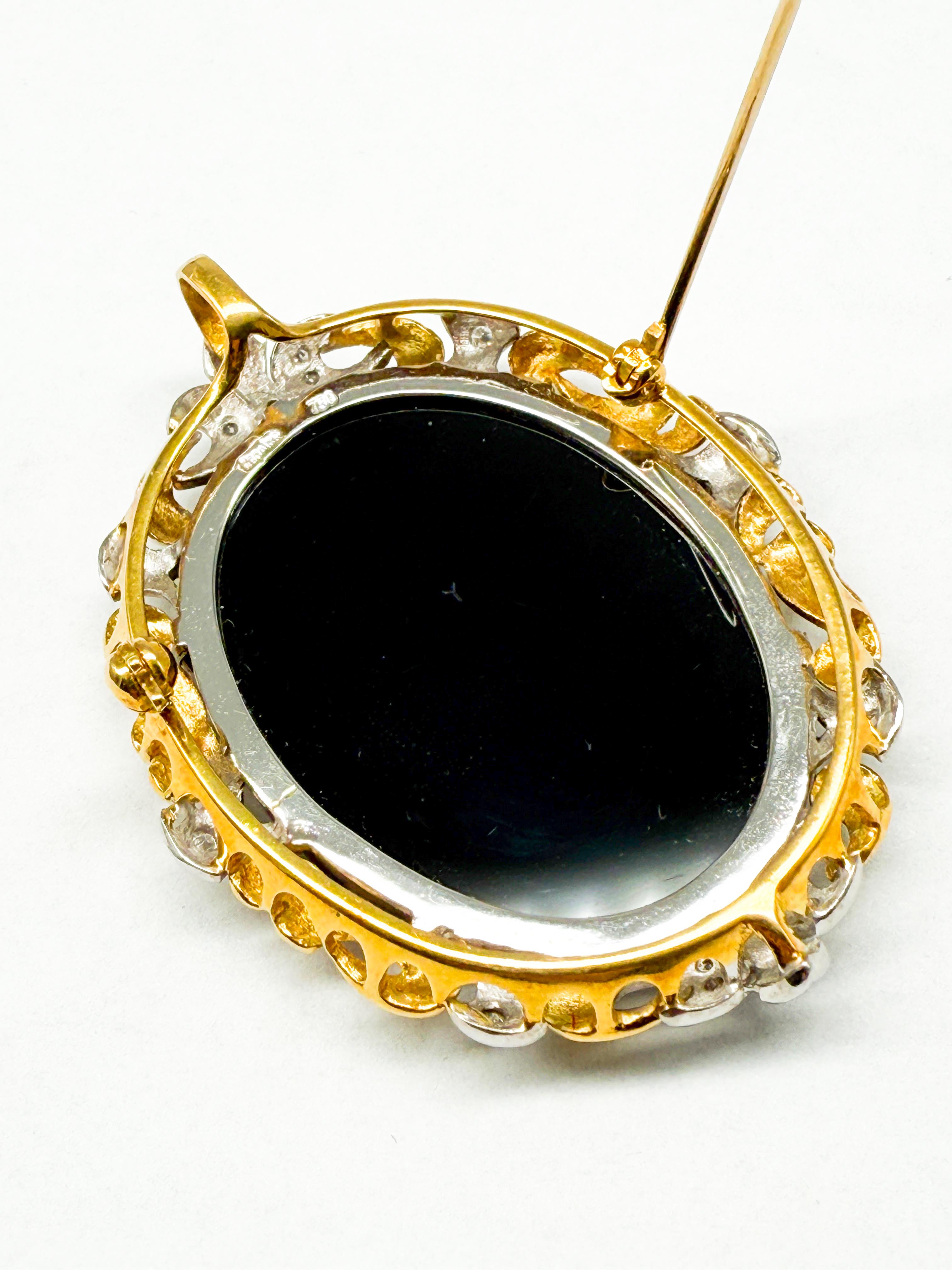 Brilliant Cut Antique 18K Yellow Gold Brooch with Blue Cameo and Diamonds For Sale
