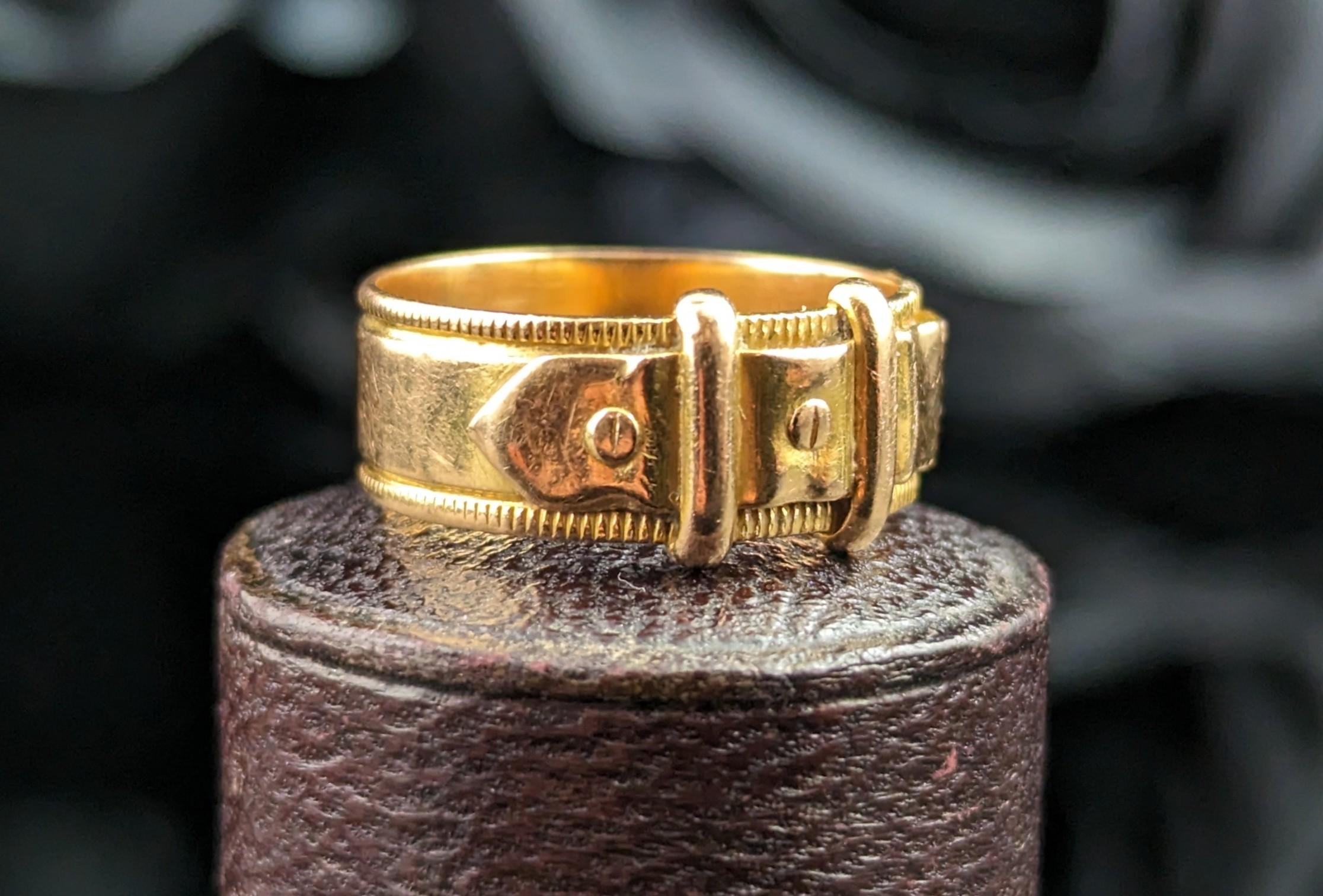 Antique 18k yellow gold buckle ring, chunky band  9
