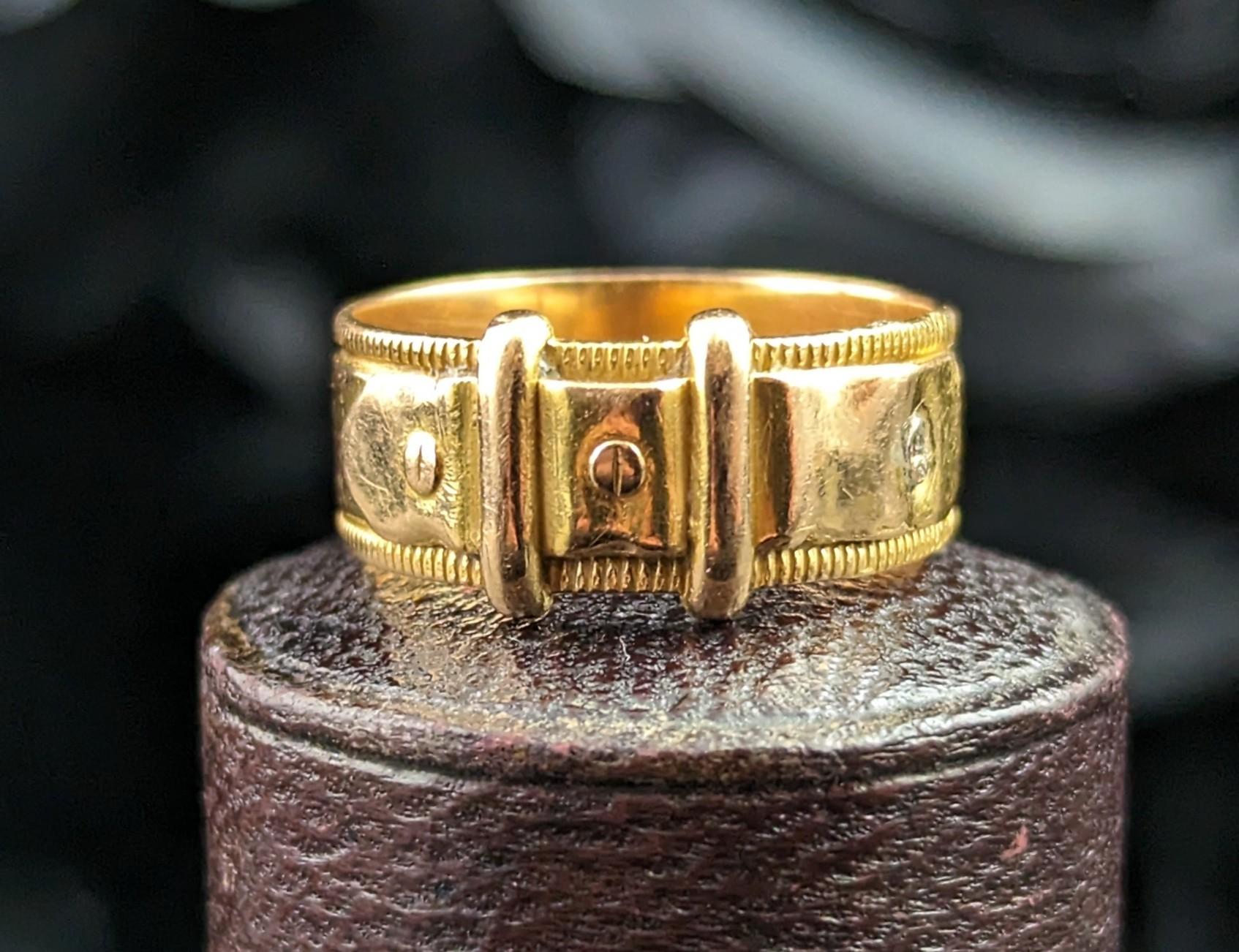 Antique 18k yellow gold buckle ring, chunky band  10