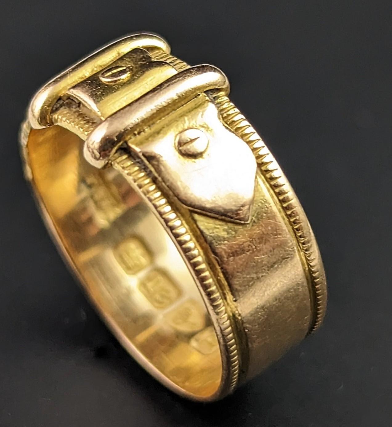 Victorian Antique 18k yellow gold buckle ring, chunky band 