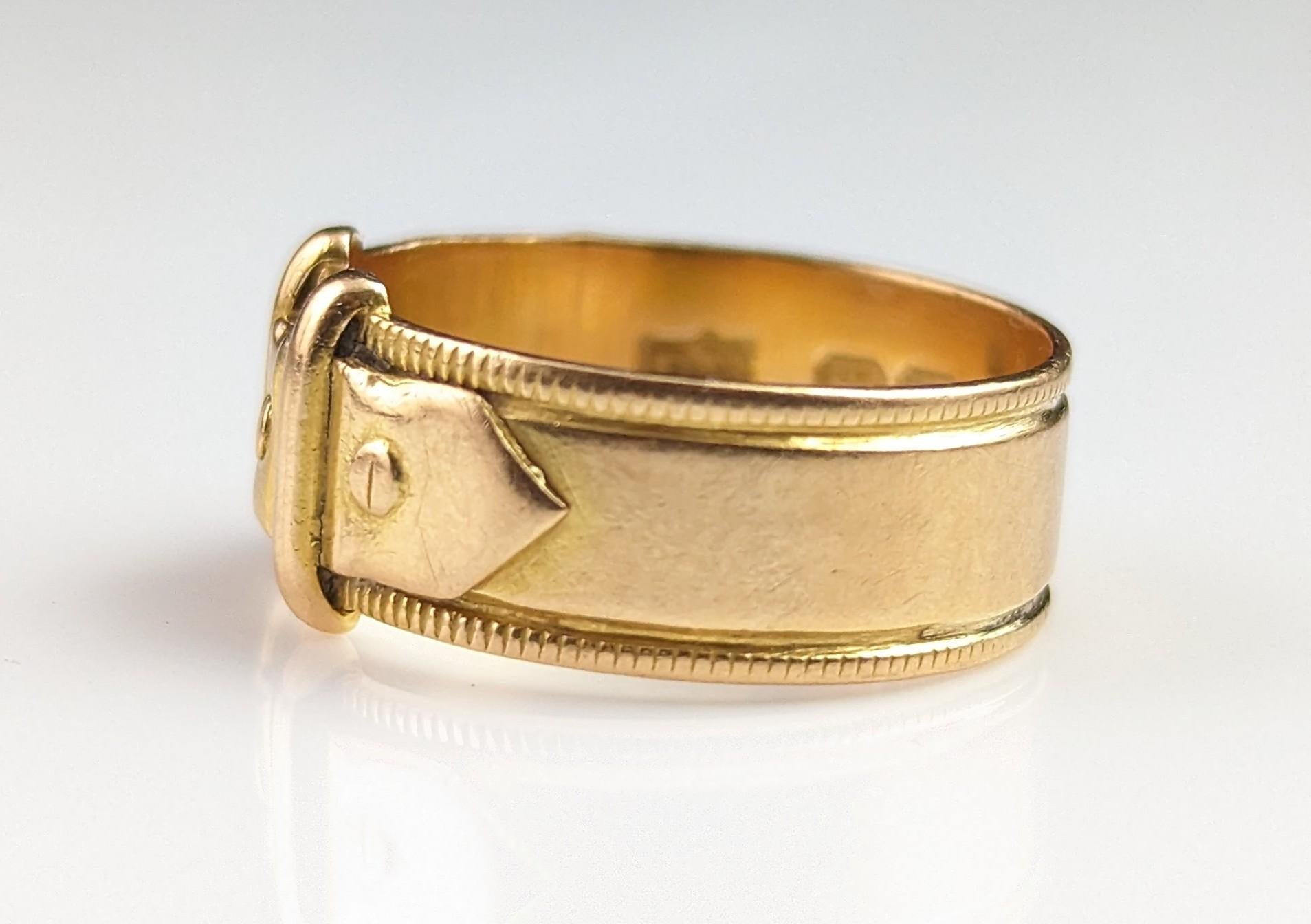 Women's or Men's Antique 18k yellow gold buckle ring, chunky band 