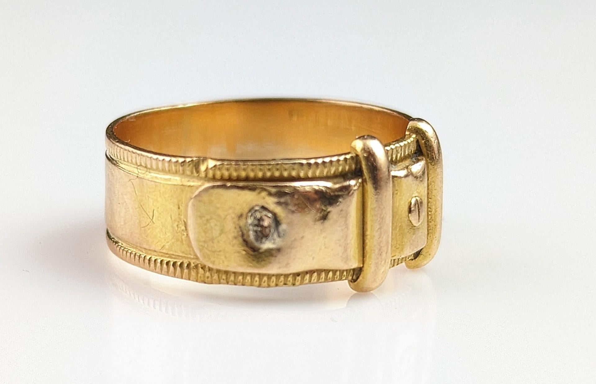 Antique 18k yellow gold buckle ring, chunky band  1