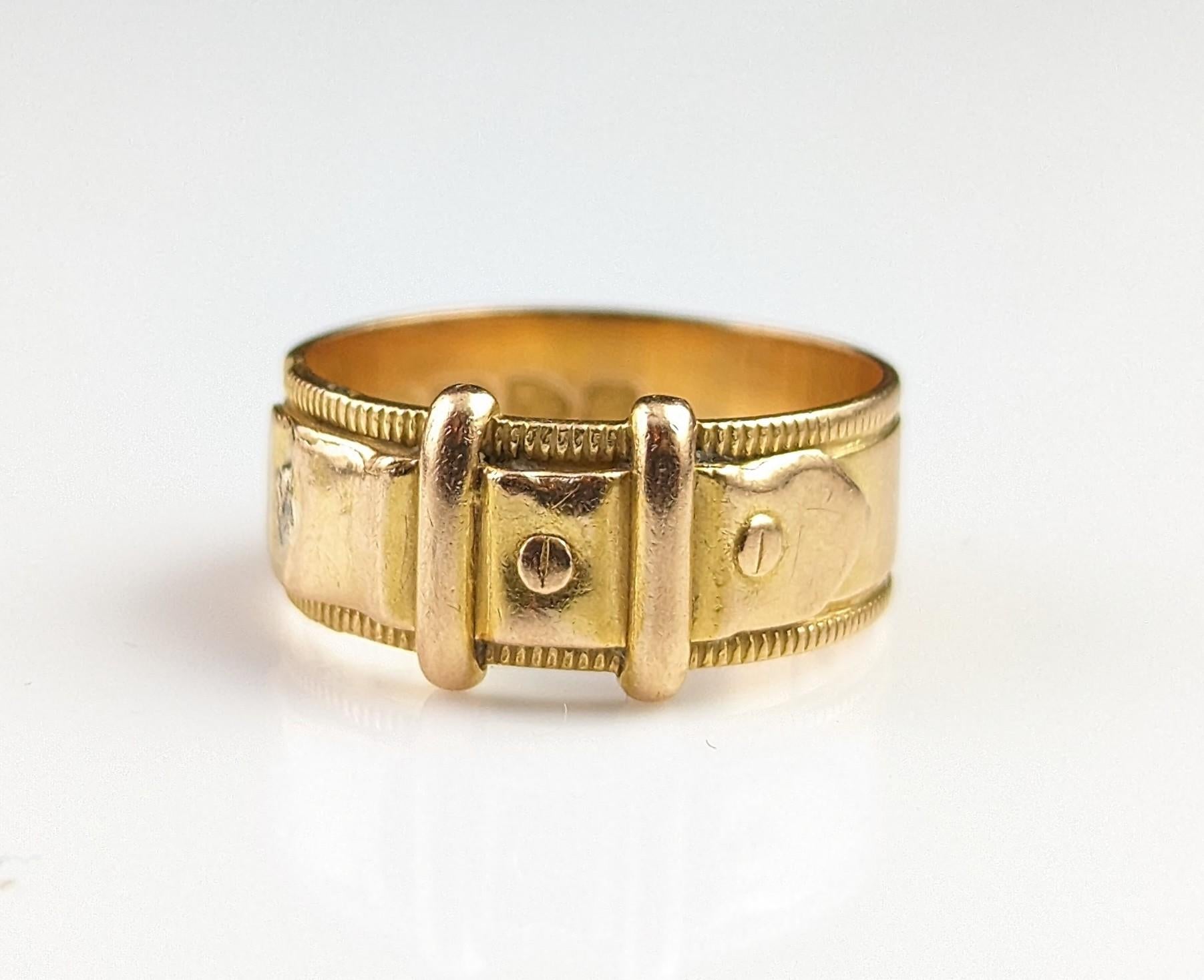 Antique 18k yellow gold buckle ring, chunky band  2