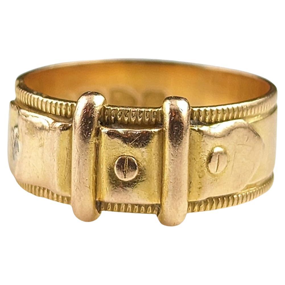 Antique 18k yellow gold buckle ring, chunky band 