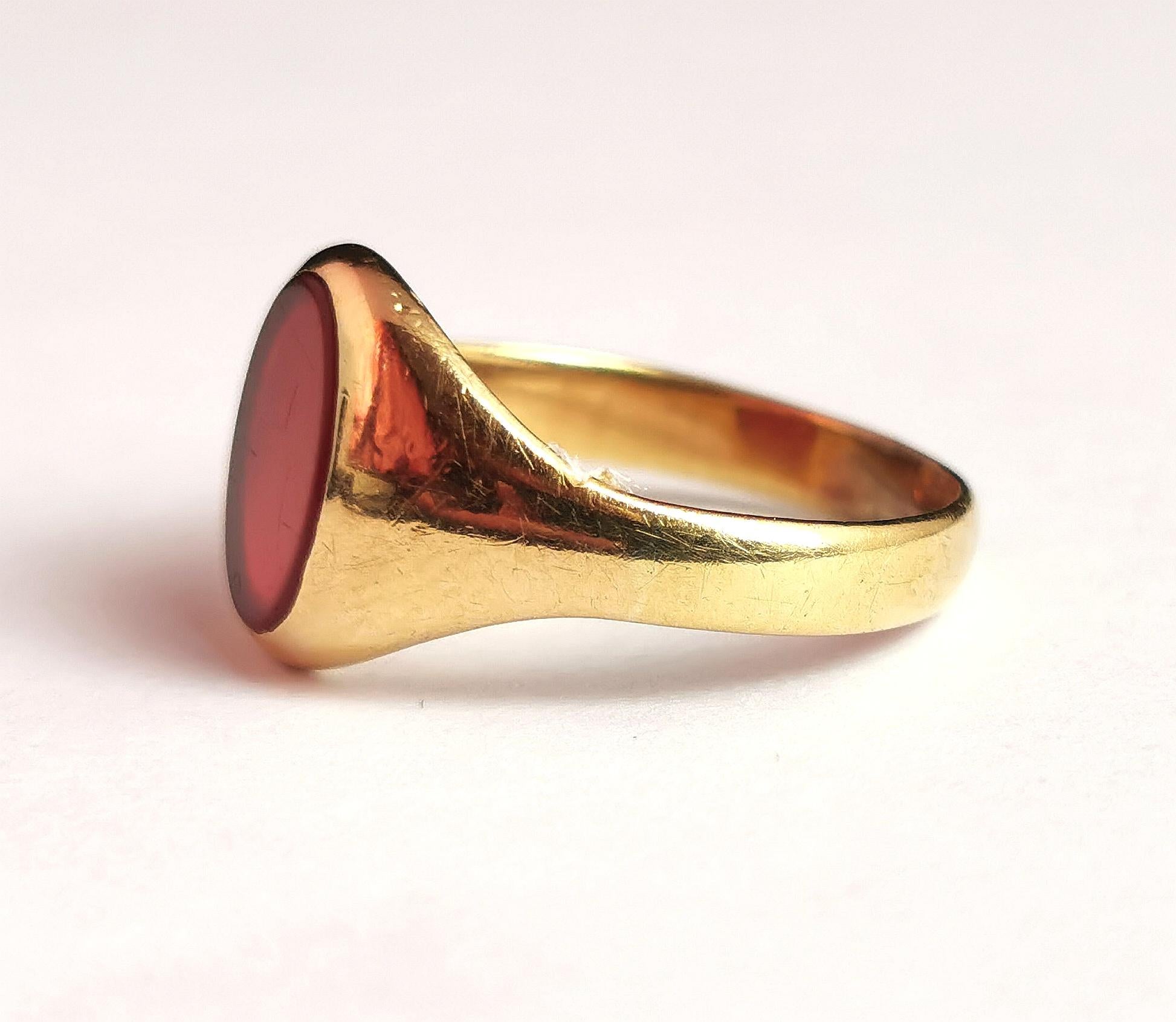 Art Deco Antique 18k Yellow Gold, Carnelian Signet Ring, Pinky Ring