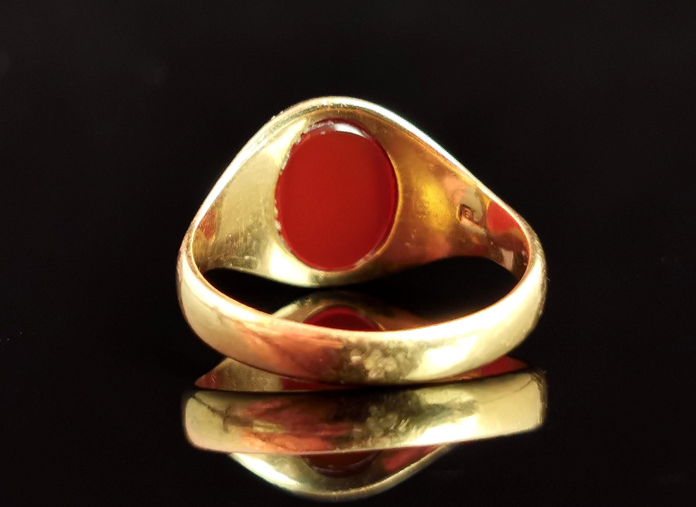Women's or Men's Antique 18k Yellow Gold, Carnelian Signet Ring, Pinky Ring