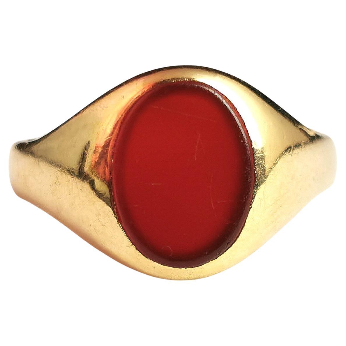 Antique 18k Yellow Gold, Carnelian Signet Ring, Pinky Ring