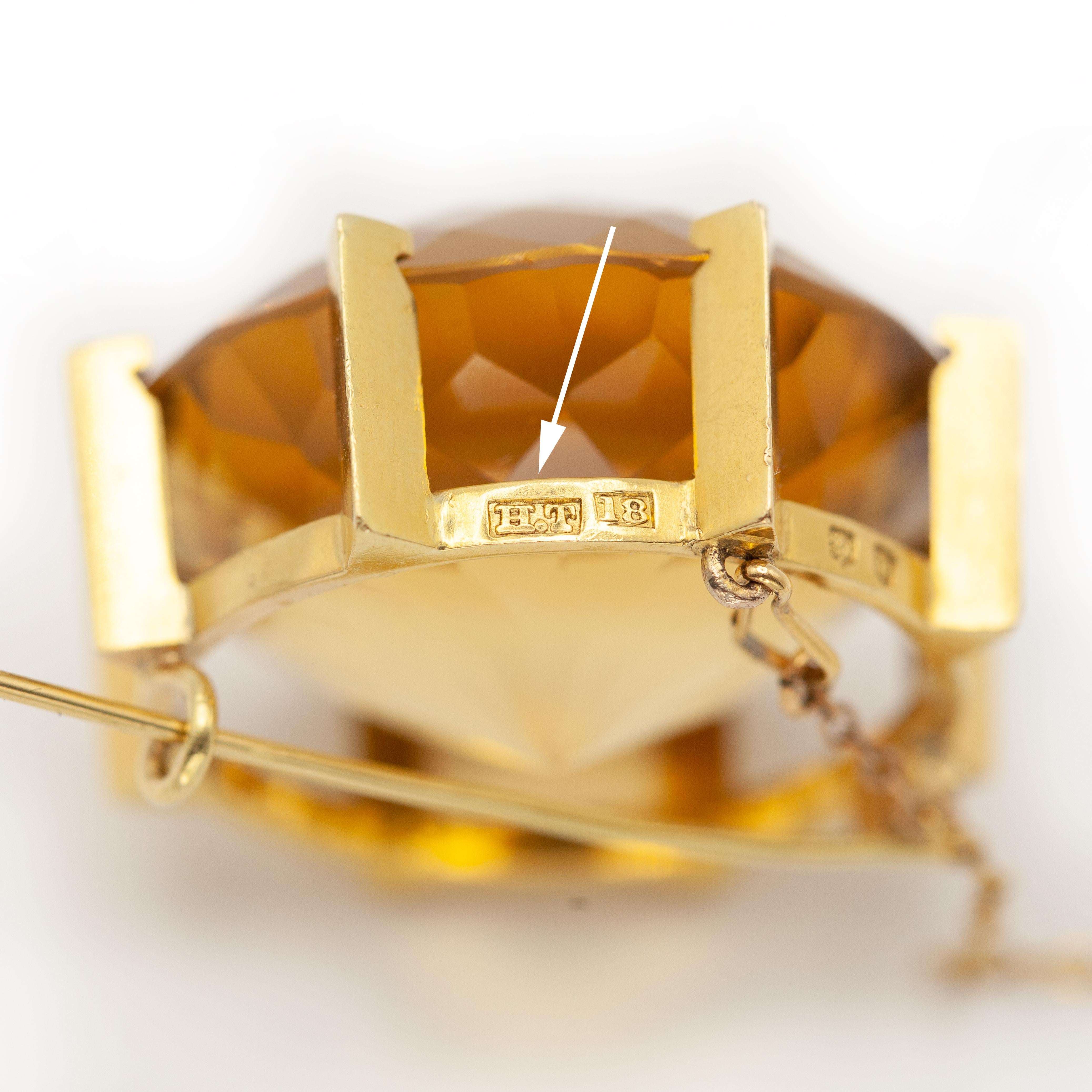 Broche ancienne en or jaune 18K à la citrine de 1918 en vente 5