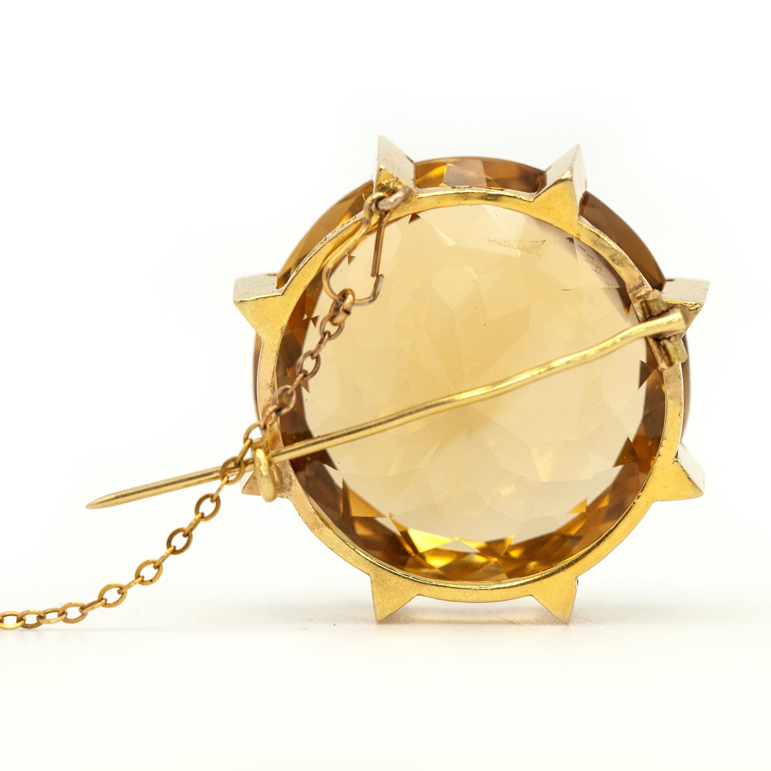 Broche ancienne en or jaune 18K à la citrine de 1918 en vente 6