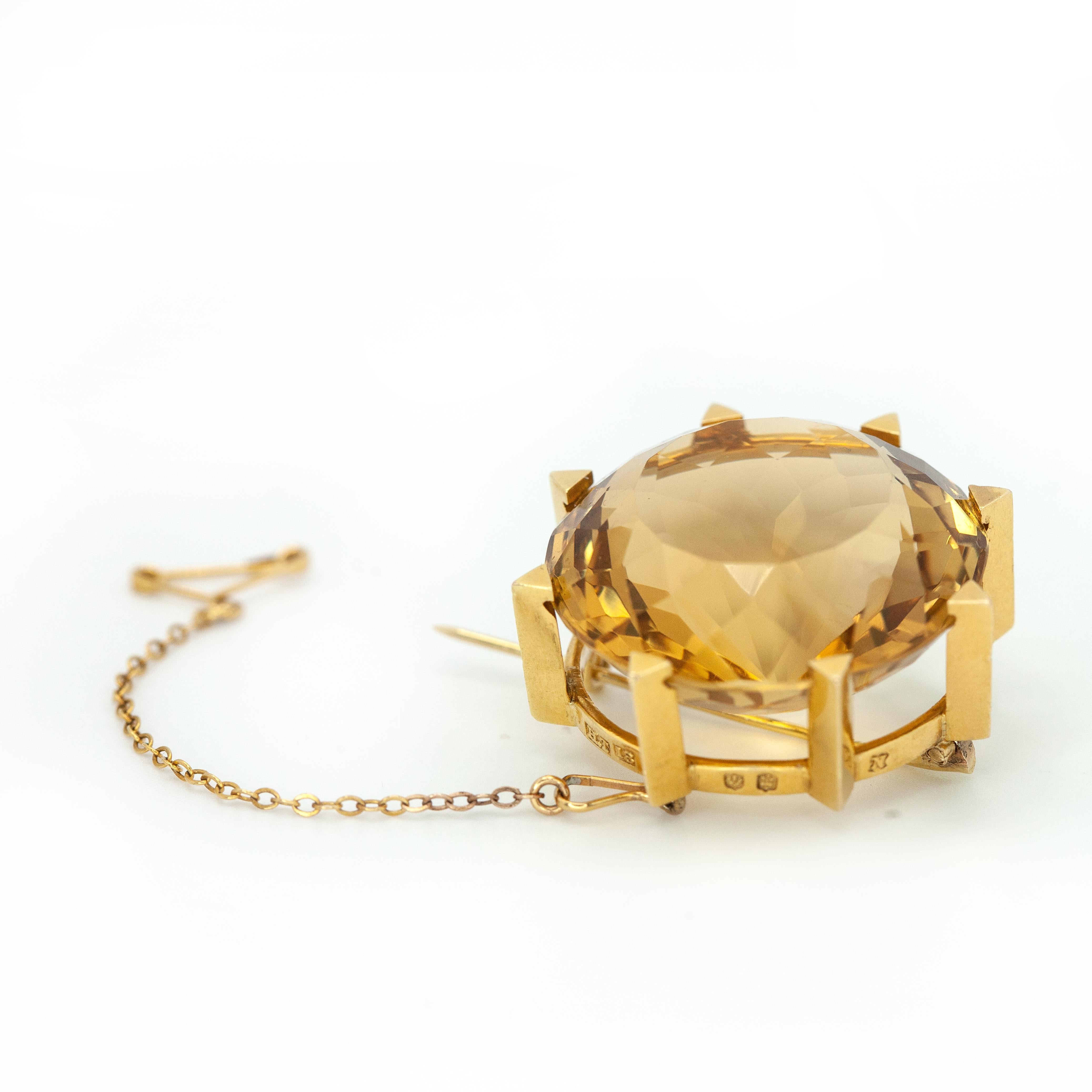 Broche ancienne en or jaune 18K à la citrine de 1918 Excellent état - En vente à New York, NY
