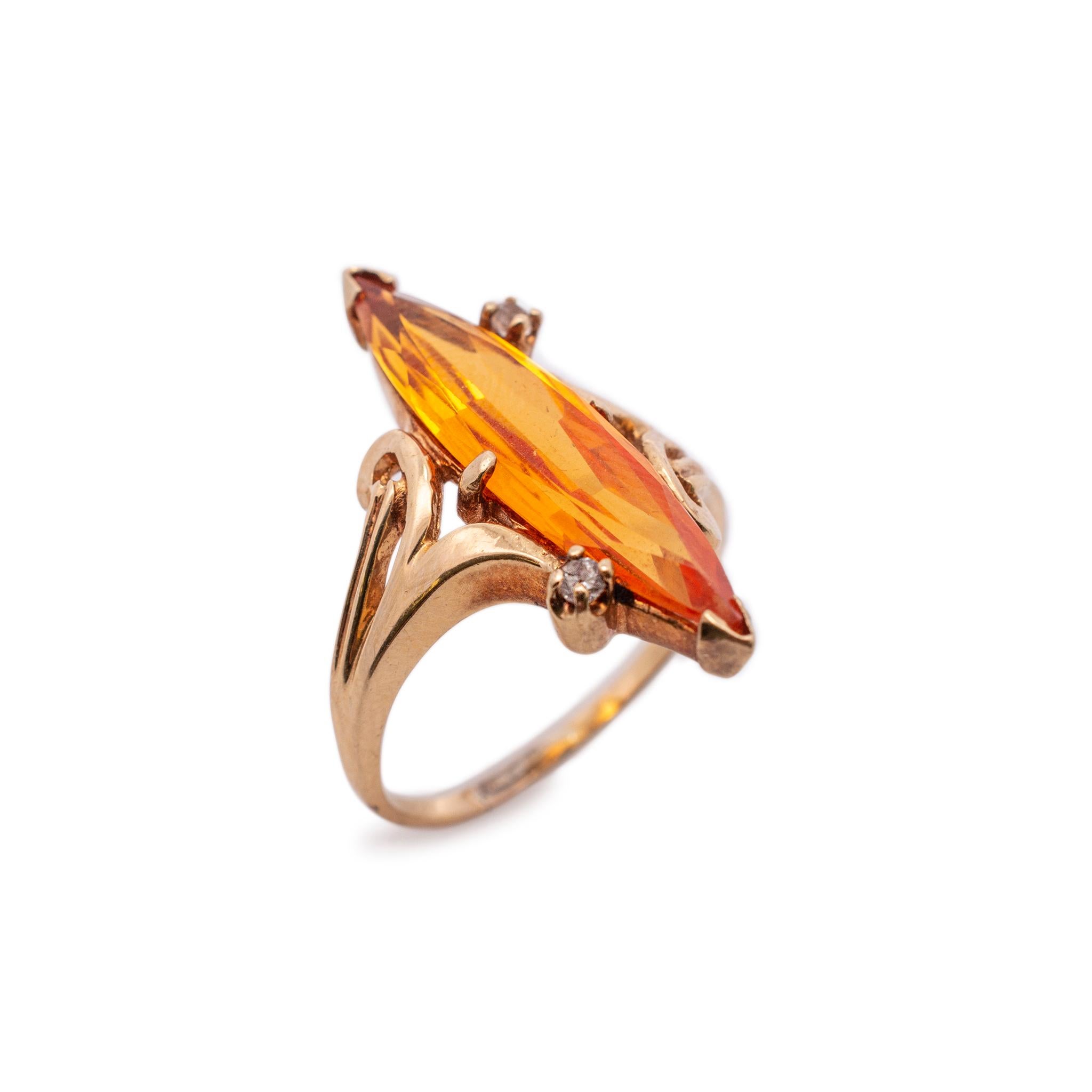 Marquise Cut Antique 18k Yellow Gold Cocktail Citrine Ring