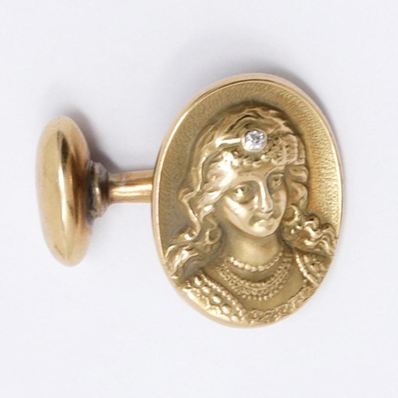 Antike 18K Gelbgold & Diamant Jugendstil Manschettenknöpfe im Zustand „Gut“ im Angebot in Point Richmond, CA
