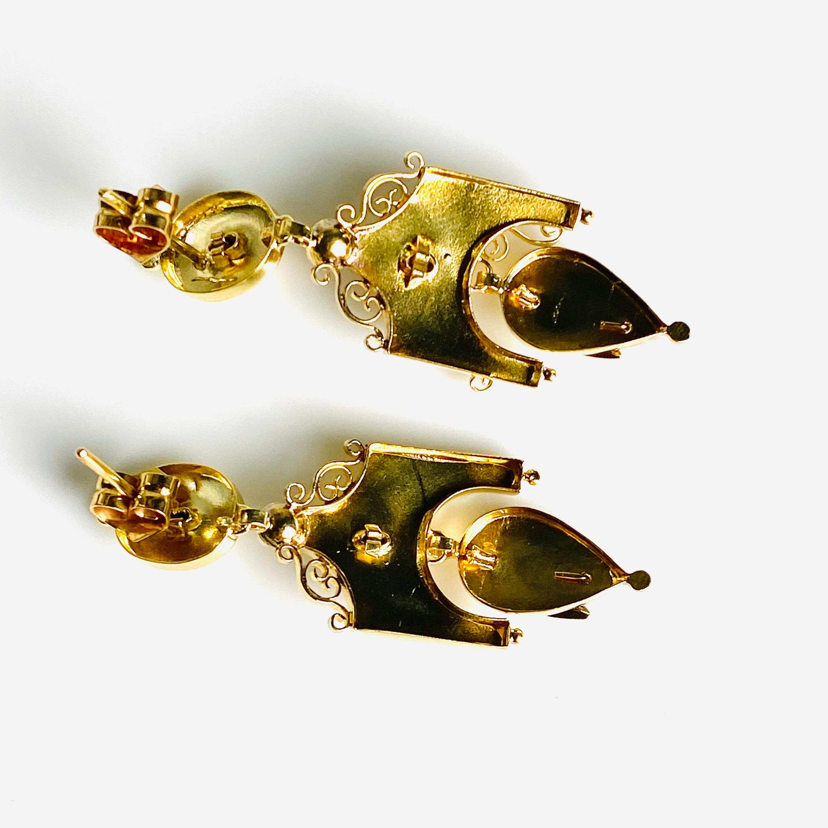Antique 18K Yellow Gold Diamond Gothic Drop Earrings Striking Blend of Old-World For Sale 3
