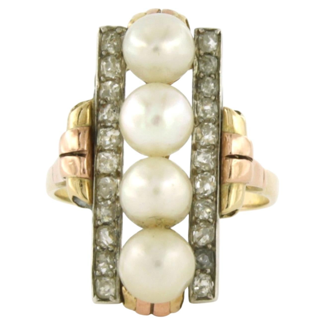 Antique 18K Yellow Gold Diamond Pearl Cluster Ring, Circa 1920, 1.5ct