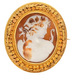 Antique 18K Yellow Gold Eros Shell Cameo Brooch