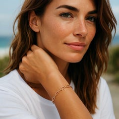 Antique 18K Yellow Gold Eslabon Link Bracelet, 7 Inch, Retro Style