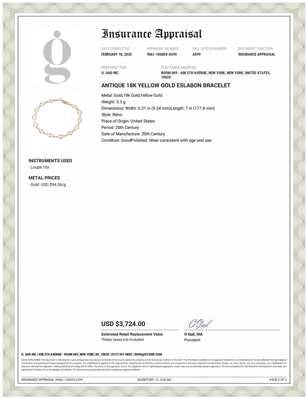 Retro Antique 18K Yellow Gold Eslabon Bracelet For Sale