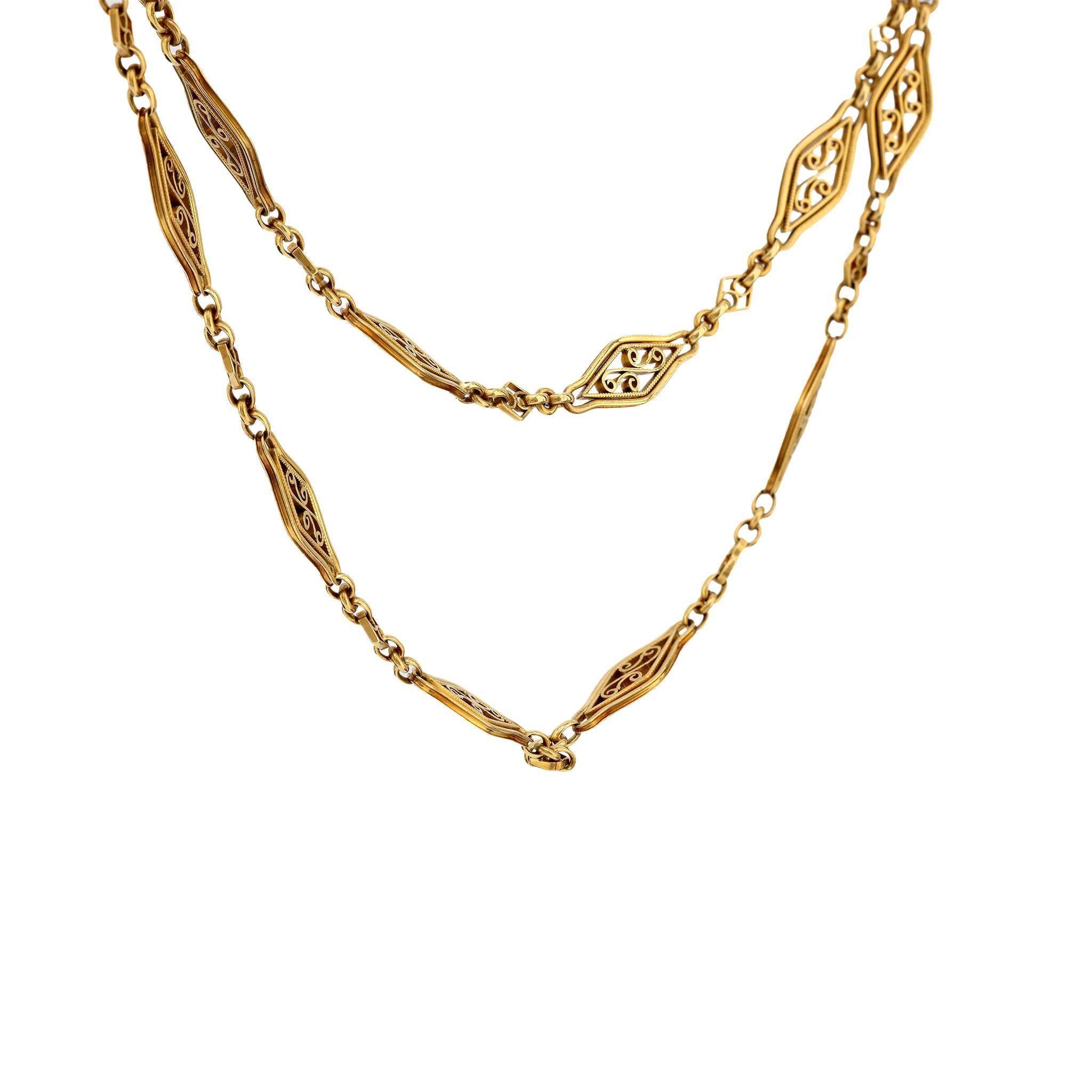 Antiguo collar de eslabones de fantasía de oro amarillo de 18 quilates Victoriano