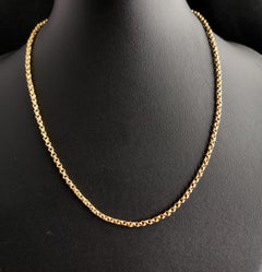 Antique 18k Yellow Gold Fancy Rolo Link Chain Necklace, Edwardian