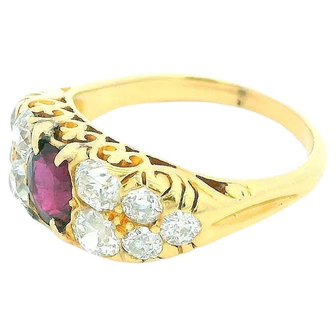 Antique 18K Yellow Gold Filigree Ruby Pave Sides Ring For Sale