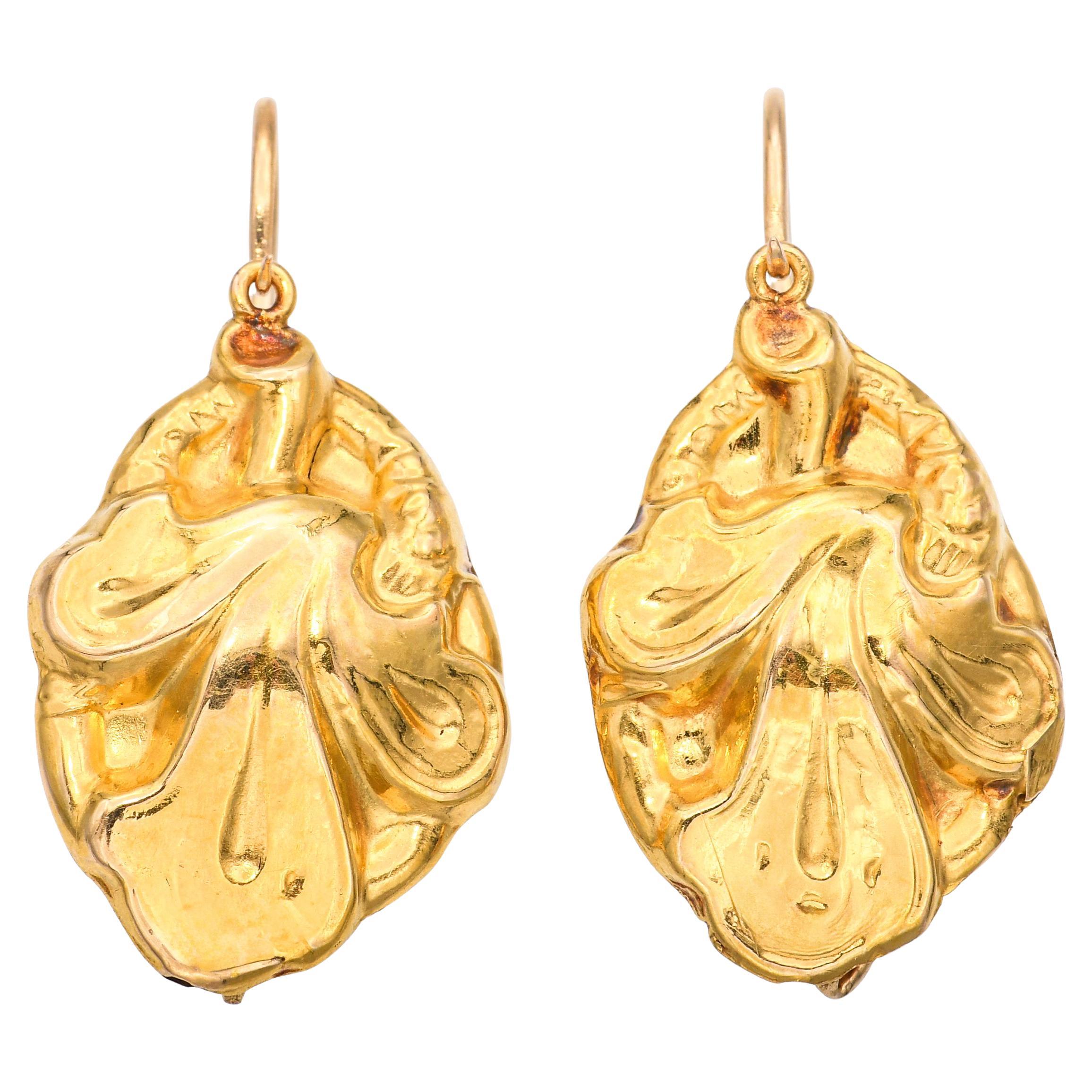 Orecchini antichi con motivo floreale in oro giallo 18k