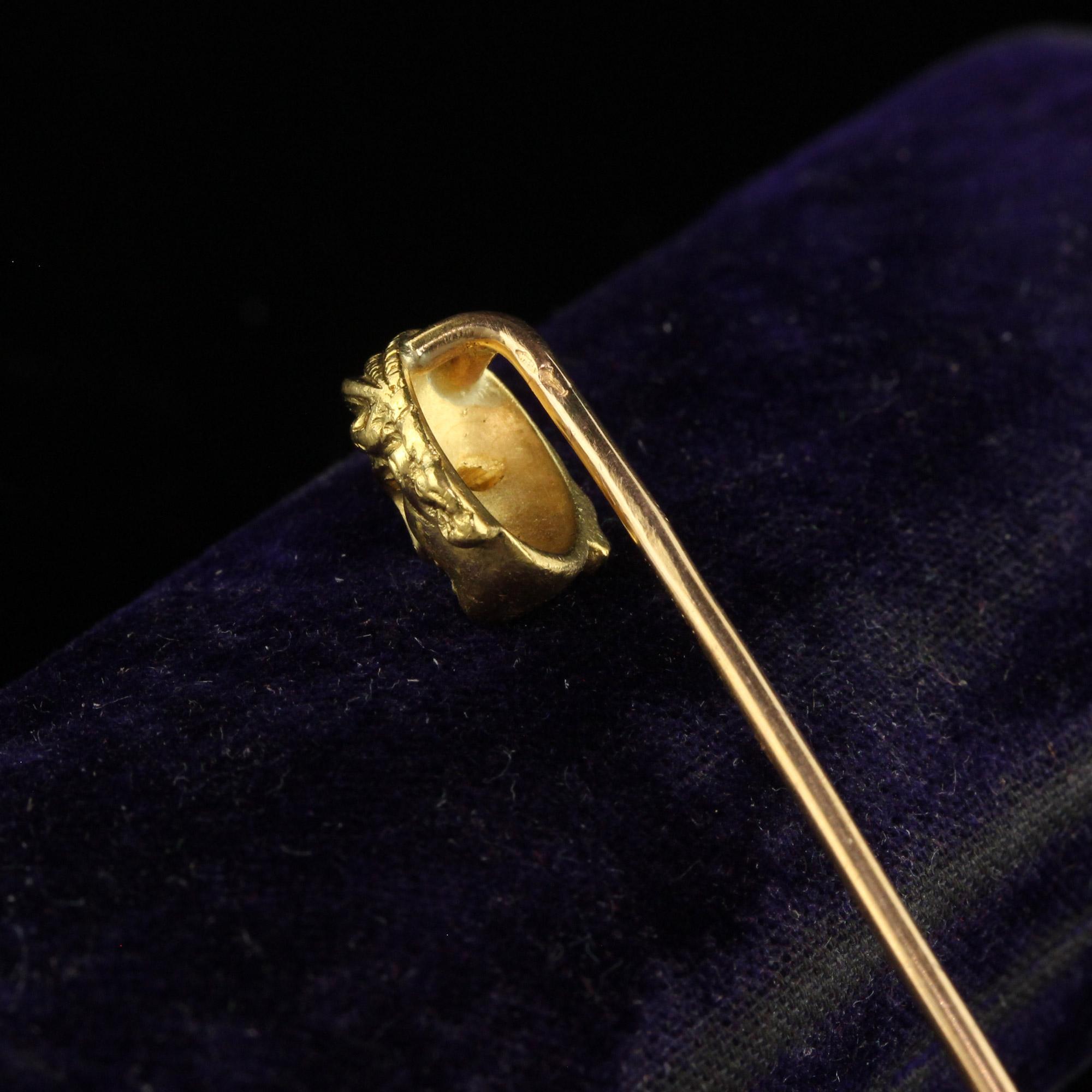 Art Deco Antique 18K Yellow Gold French Melpomene and Thalia Mask Stick Pin