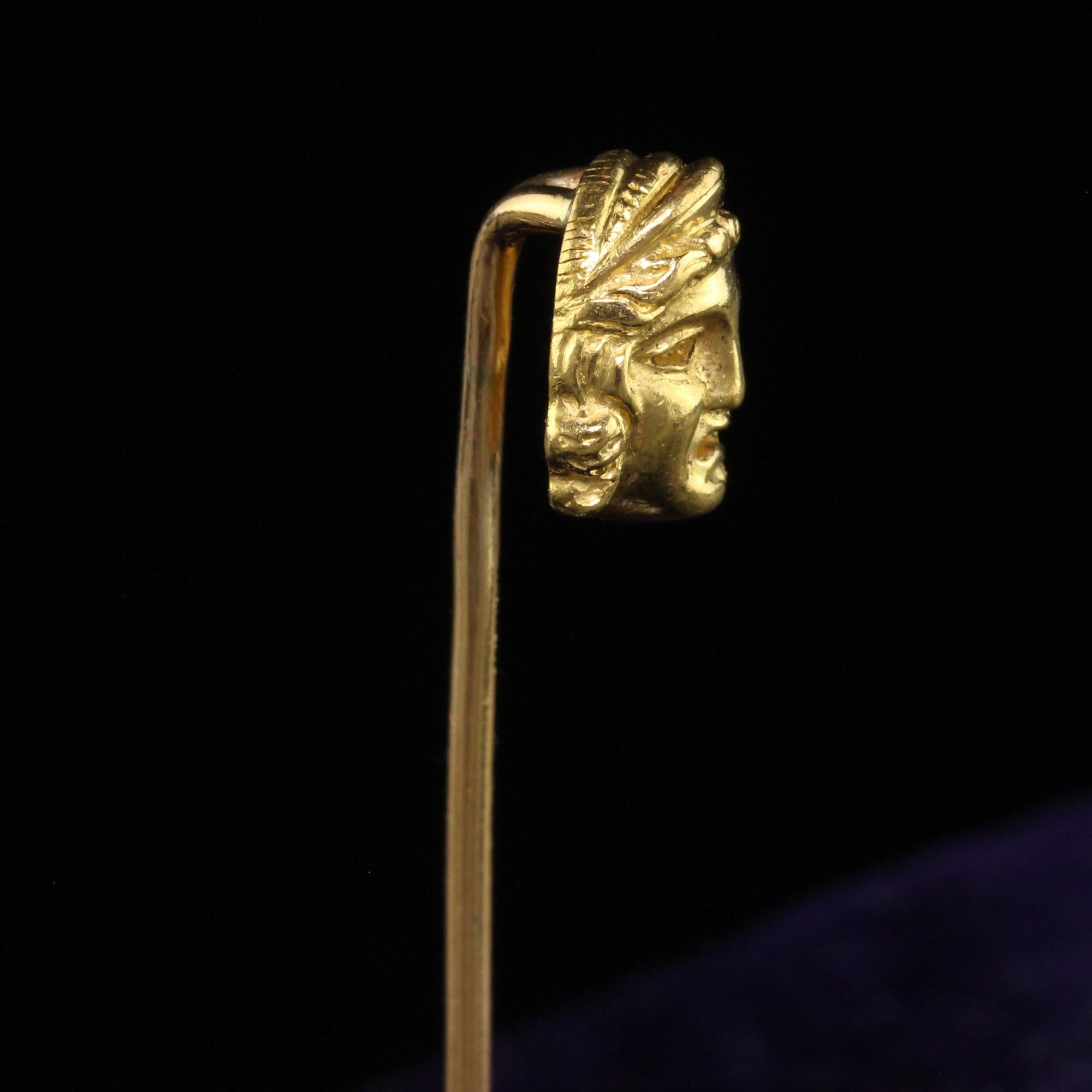 Women's or Men's Antique 18K Yellow Gold French Melpomene and Thalia Mask Stick Pin