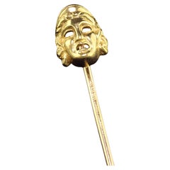 Antique 18K Yellow Gold French Melpomene and Thalia Mask Stick Pin