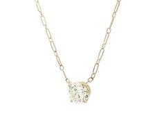 Antique 18k Yellow Gold GIA 2.10ctw M SI1 Old Diamond Solitaire Handmade Chain