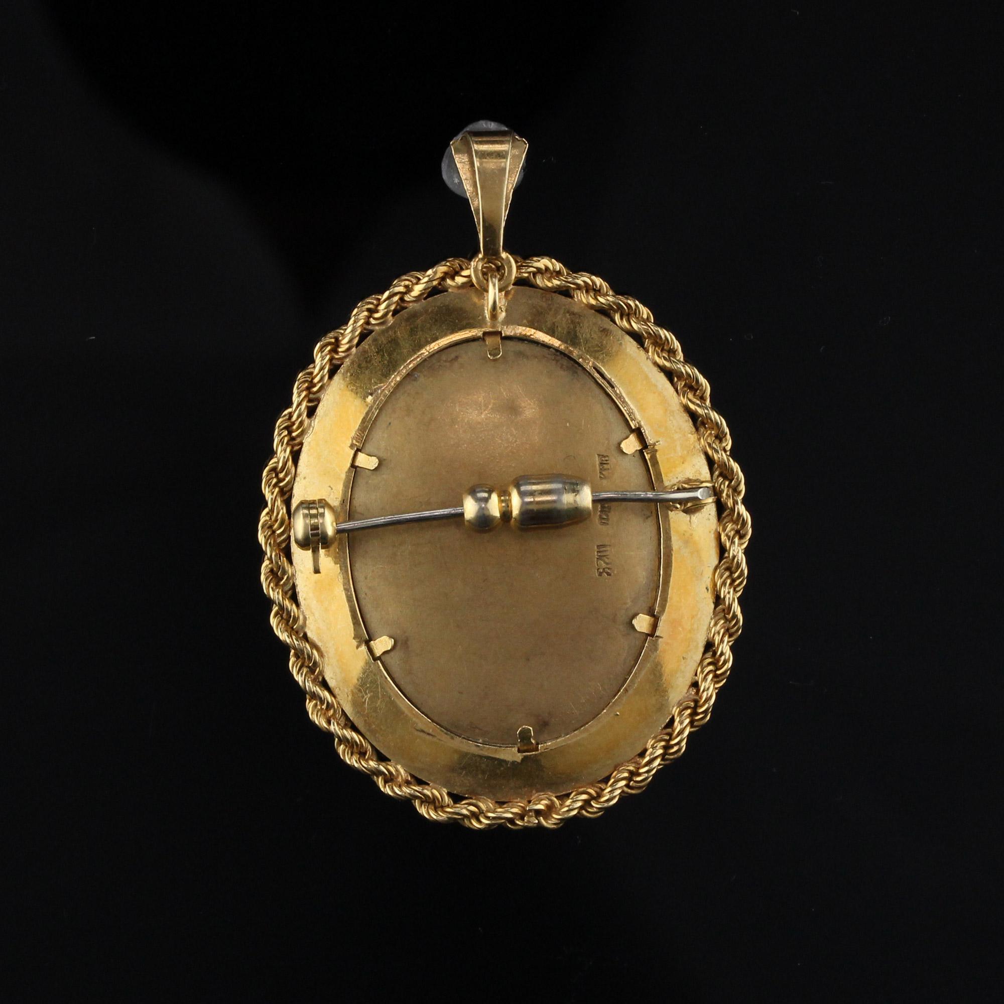 da uomo o donna Antico ciondolo o spilla da donna dipinto a mano in oro giallo 18 carati in vendita