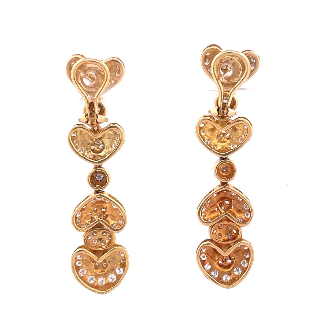 Art Nouveau Antique 18k Yellow Gold Heart Drop Diamond Earrings For Sale