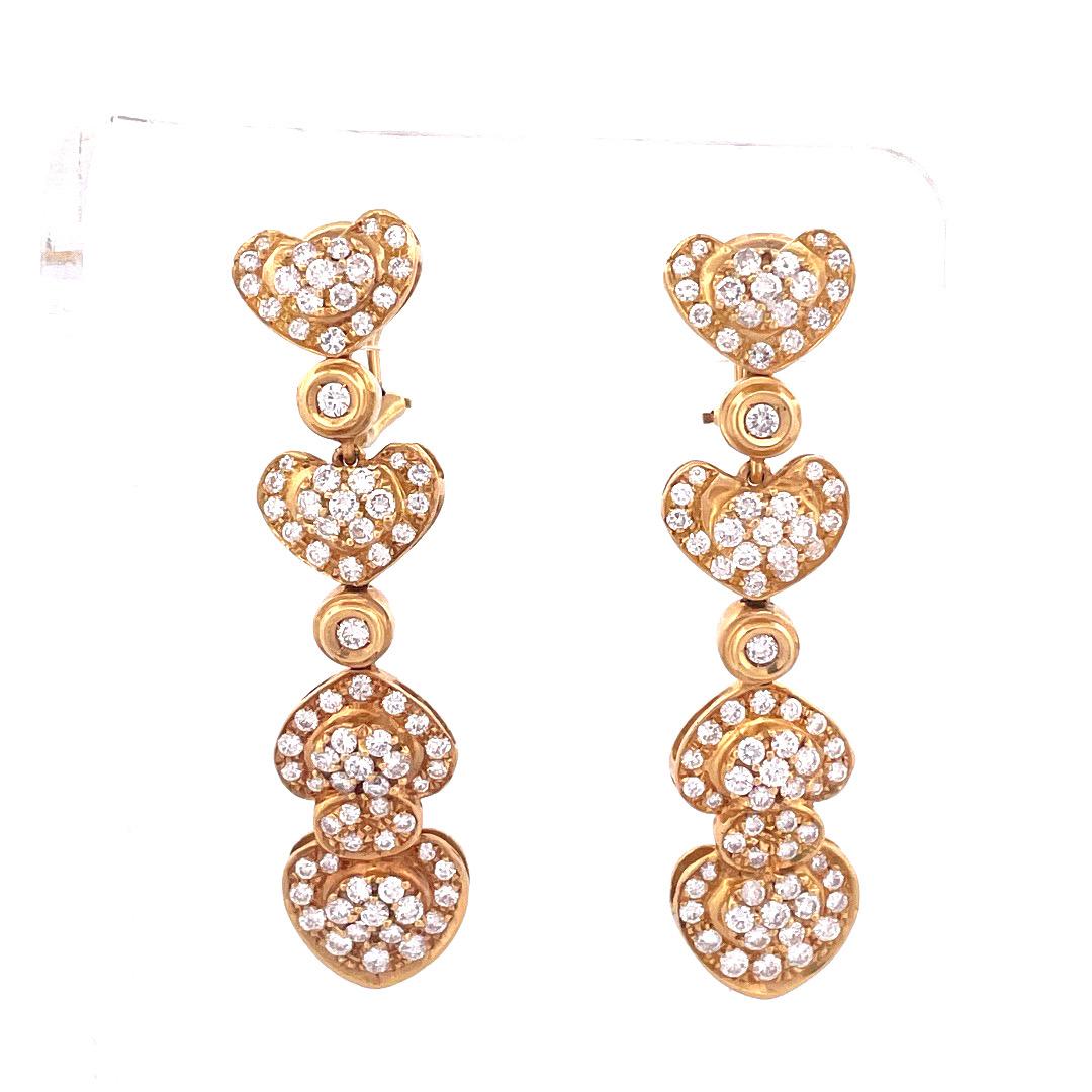 Women's Antique 18k Yellow Gold Heart Drop Diamond Earrings For Sale