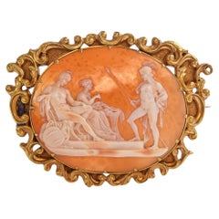 Antique 18k Yellow Gold "Hector going to see Paris" Cameo Brooch