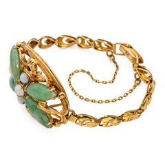 Antique 18k Yellow Gold Jade and Opal Butterfly Bracelet