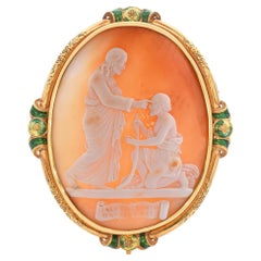 Antique 18k Yellow Gold Jesus Restoring Sight To A Blind Man Cameo Brooch
