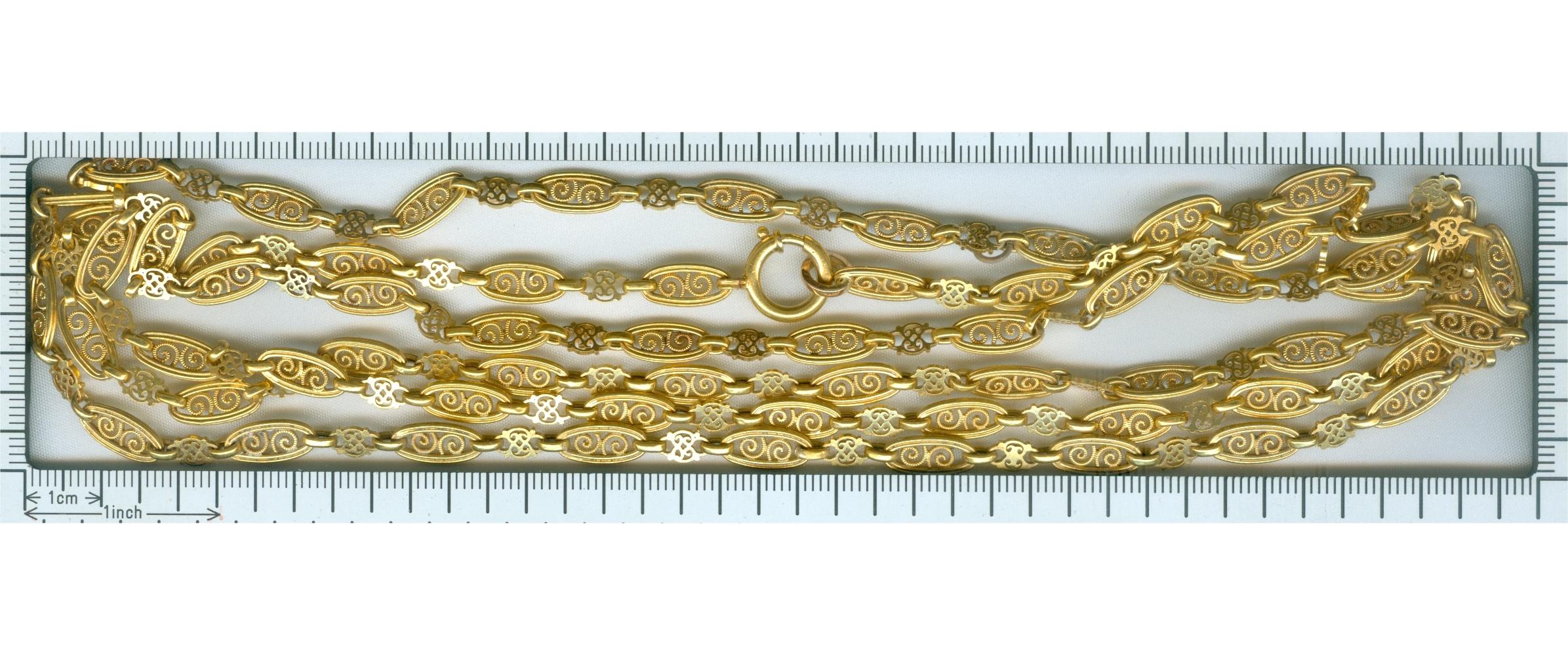 Antique 18 Karat Yellow Gold Long Sautoir Long Gold Necklace 135 cm Long For Sale 2