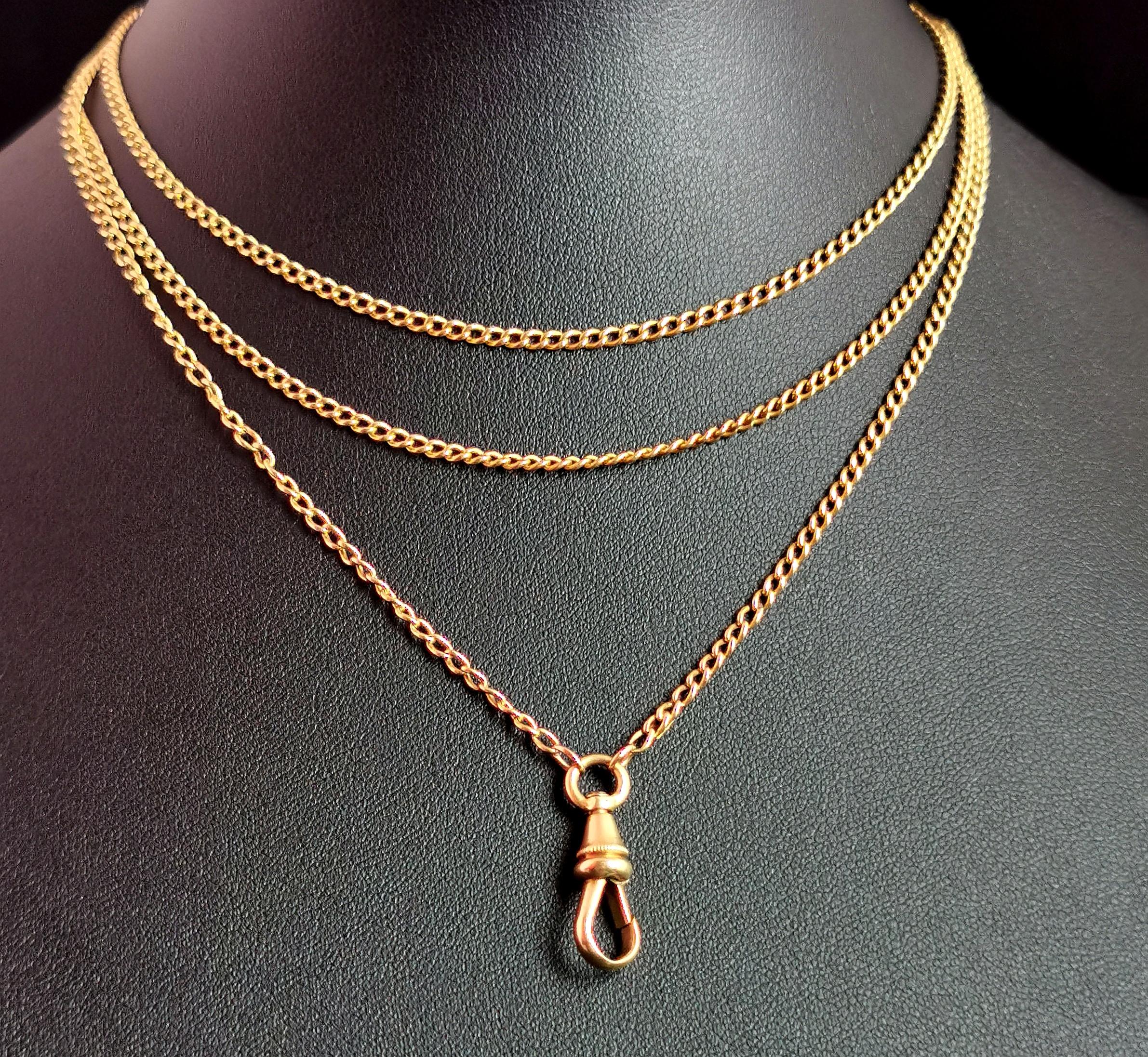 Antique 18k Yellow Gold Longuard Chain Necklace, Victorian 8