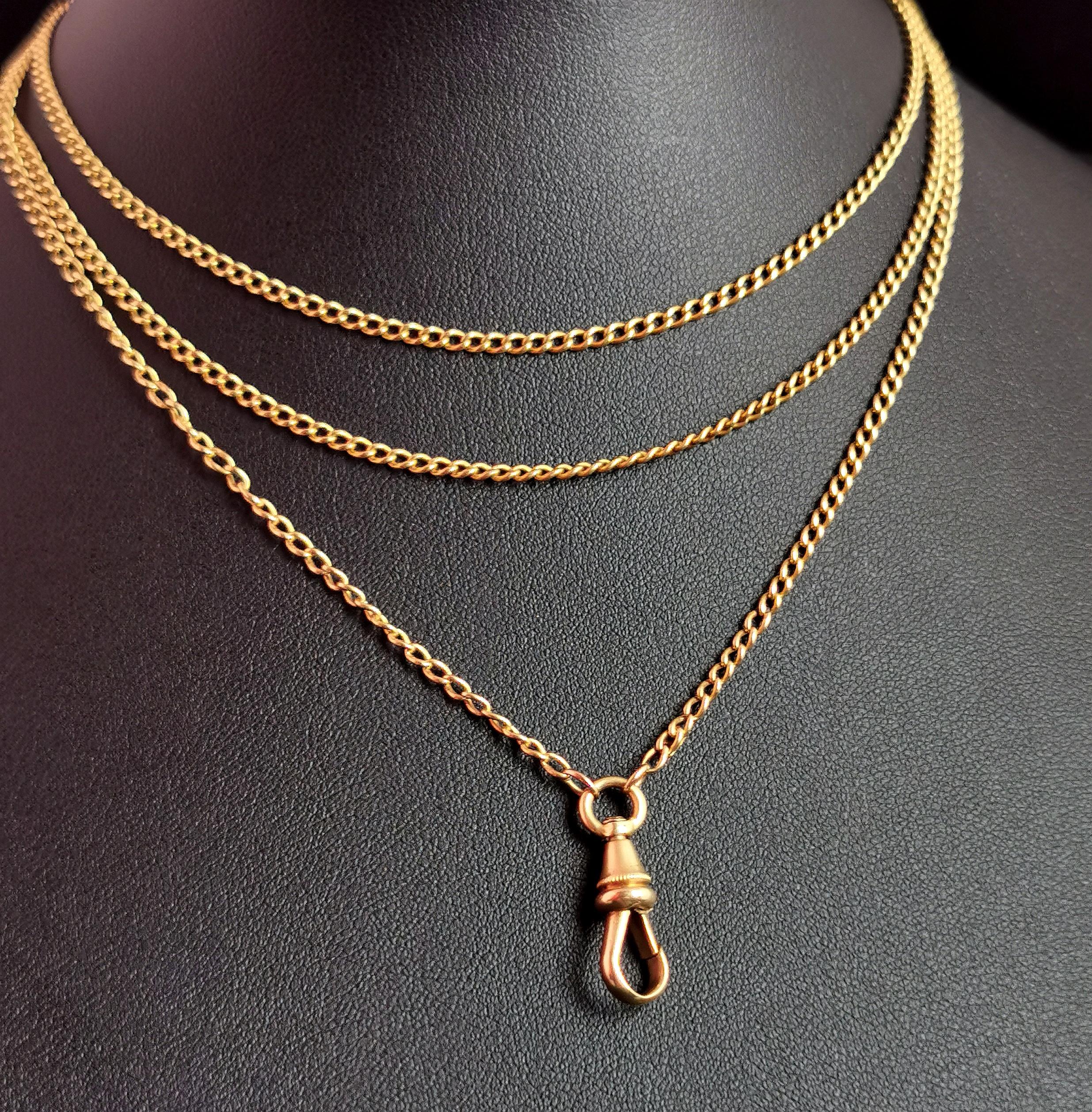 Antique 18k Yellow Gold Longuard Chain Necklace, Victorian 9