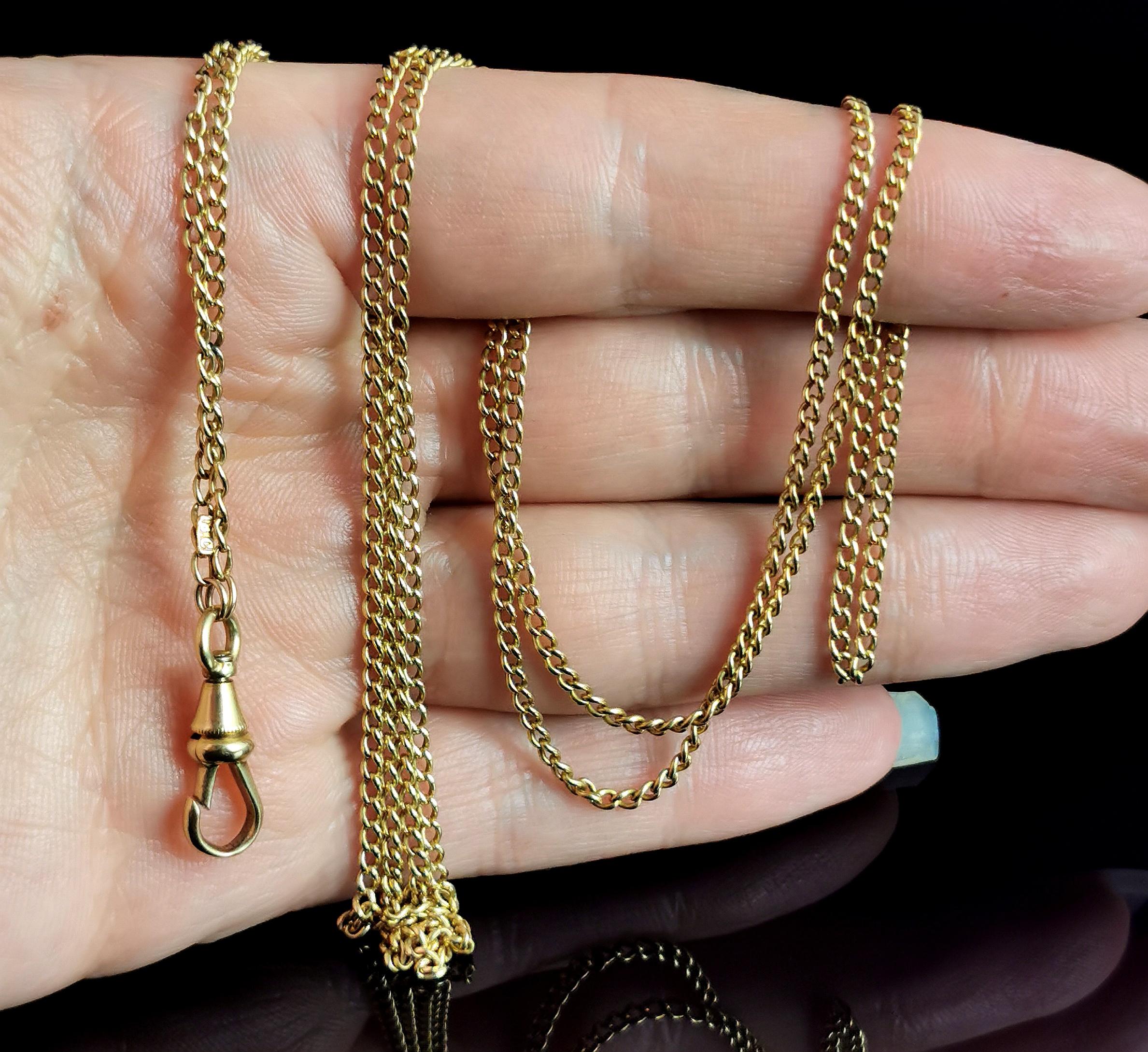Late Victorian Antique 18k Yellow Gold Longuard Chain Necklace, Victorian