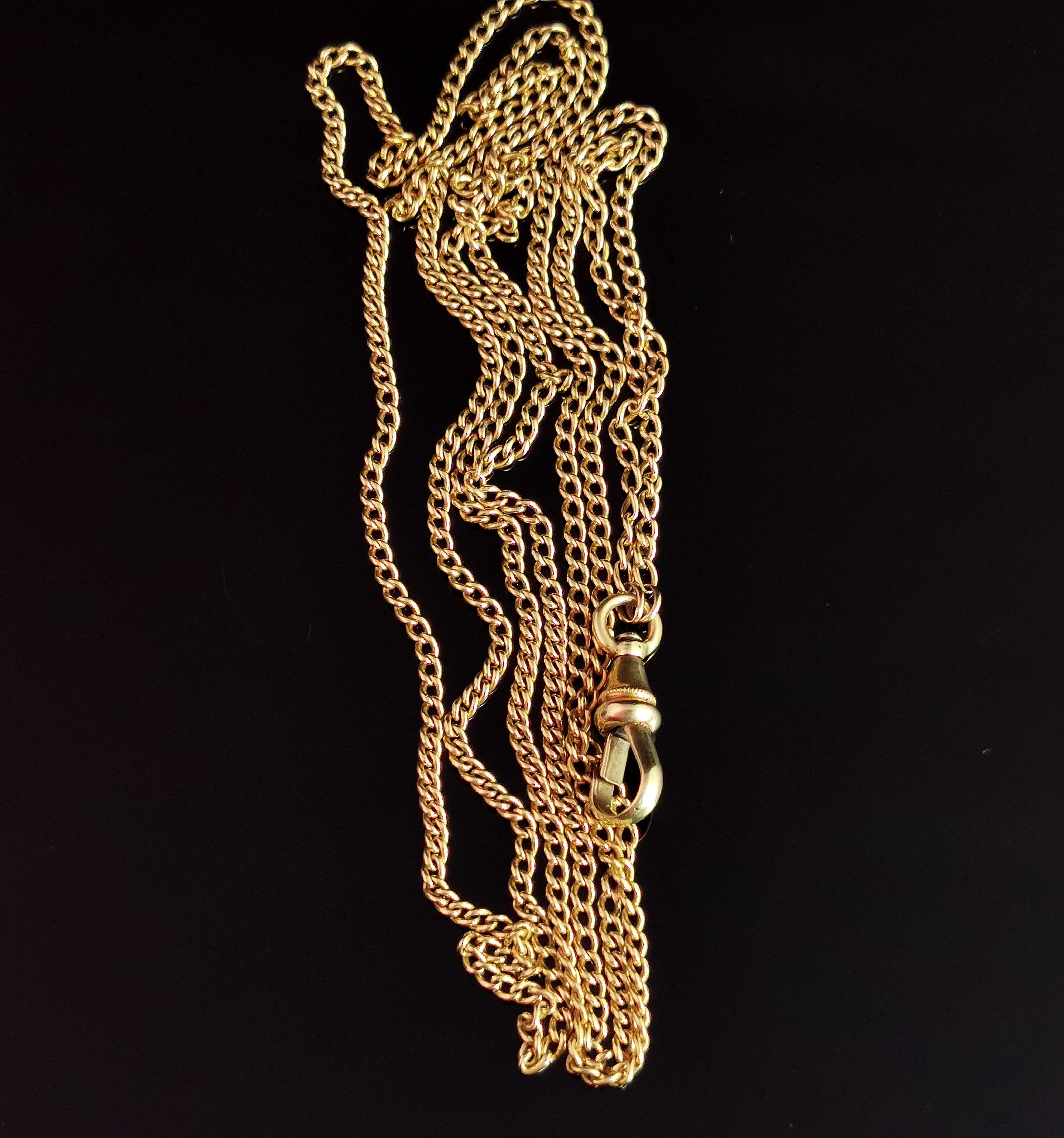 Antique 18k Yellow Gold Longuard Chain Necklace, Victorian In Fair Condition In NEWARK, GB