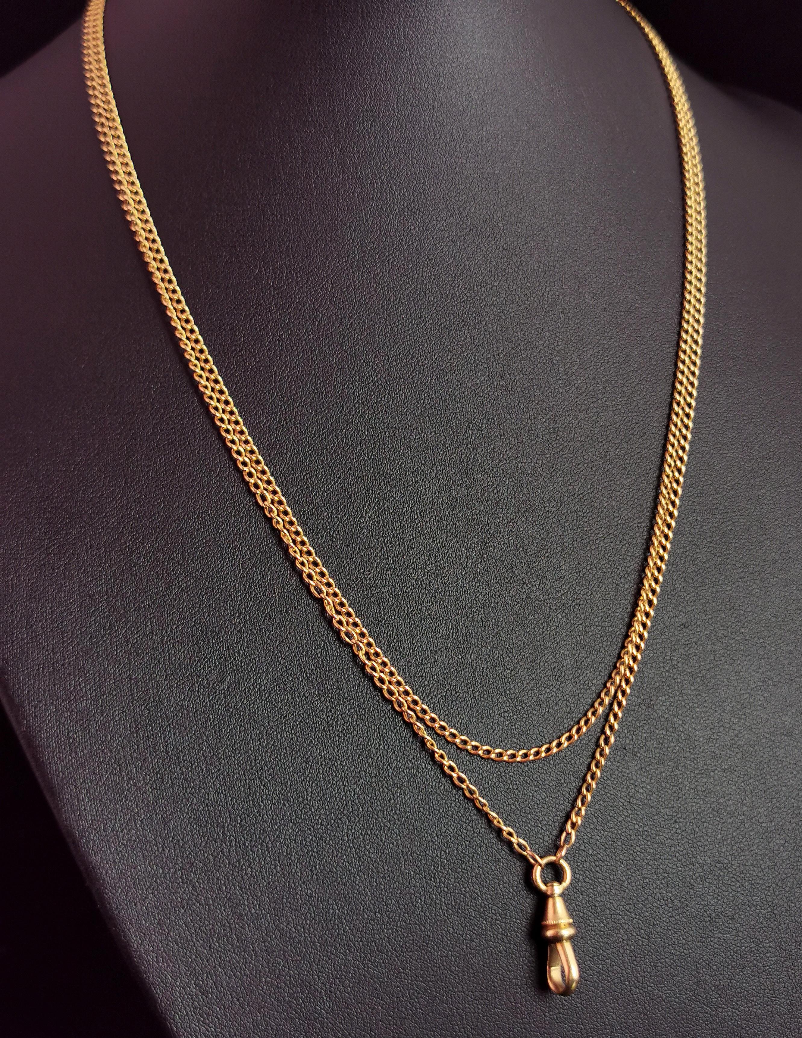 Antique 18k Yellow Gold Longuard Chain Necklace, Victorian 1