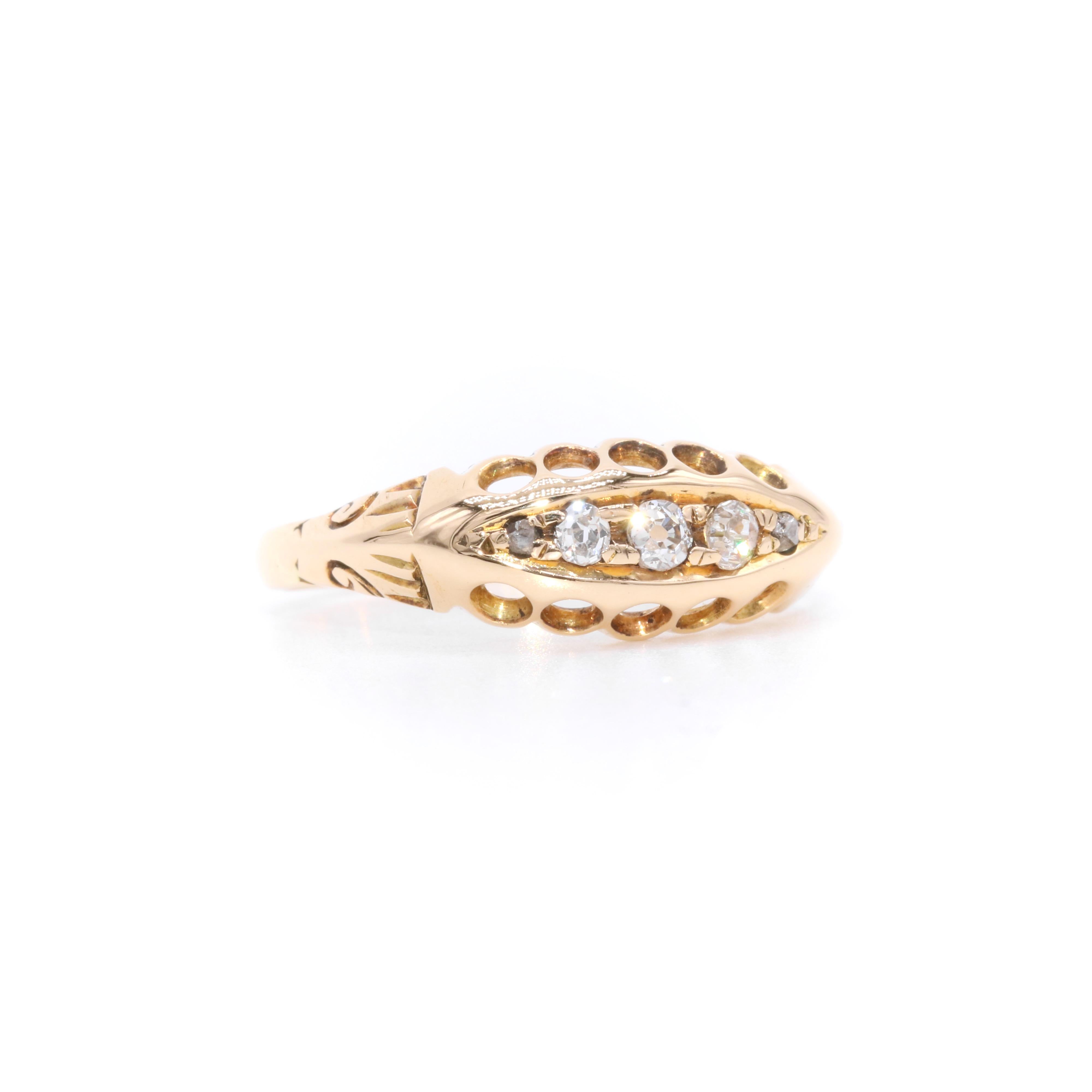 Old European Cut Antique 18K Yellow Gold Old Cut Diamond 5 Stone Ring For Sale