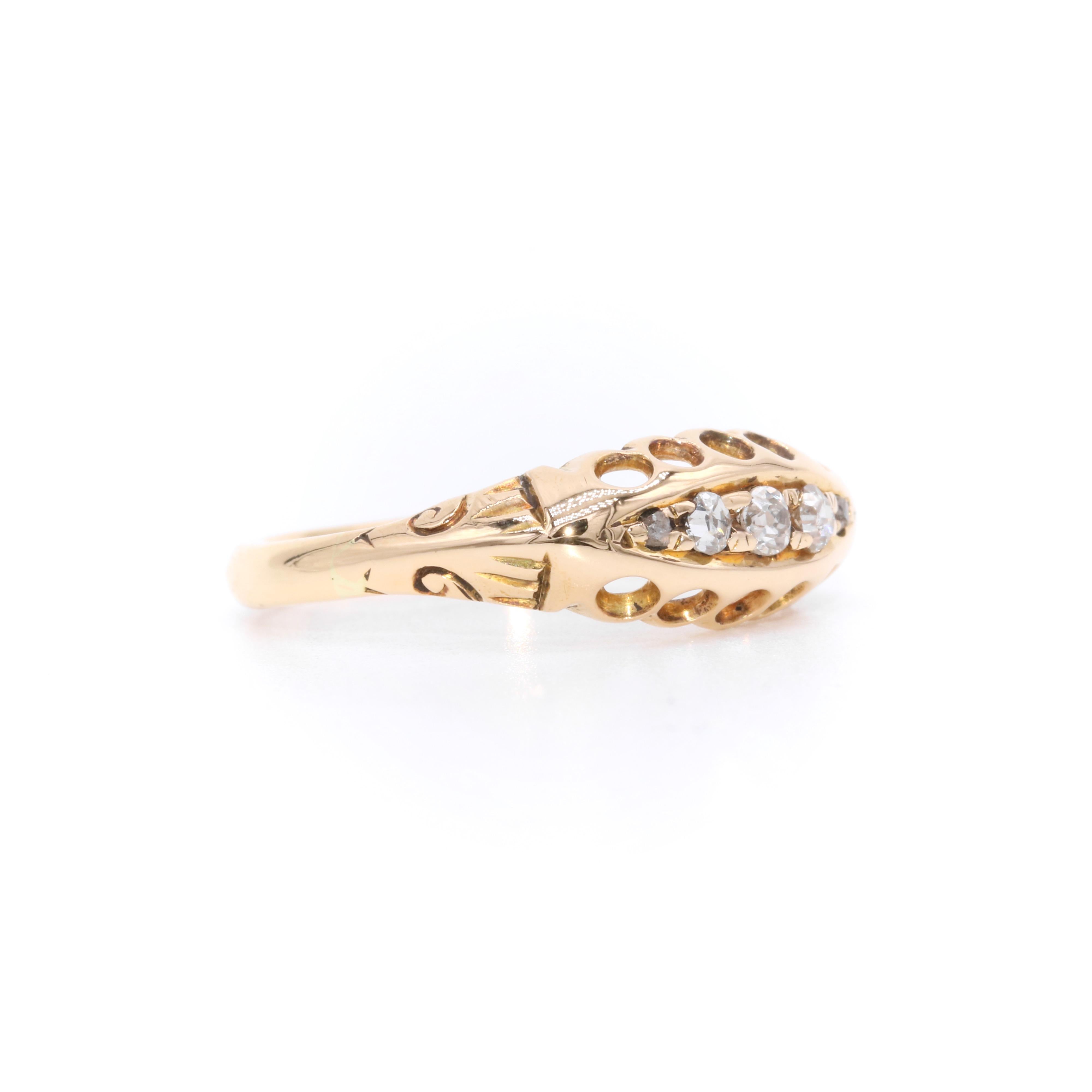 Women's or Men's Antique 18K Yellow Gold Old Cut Diamond 5 Stone Ring For Sale