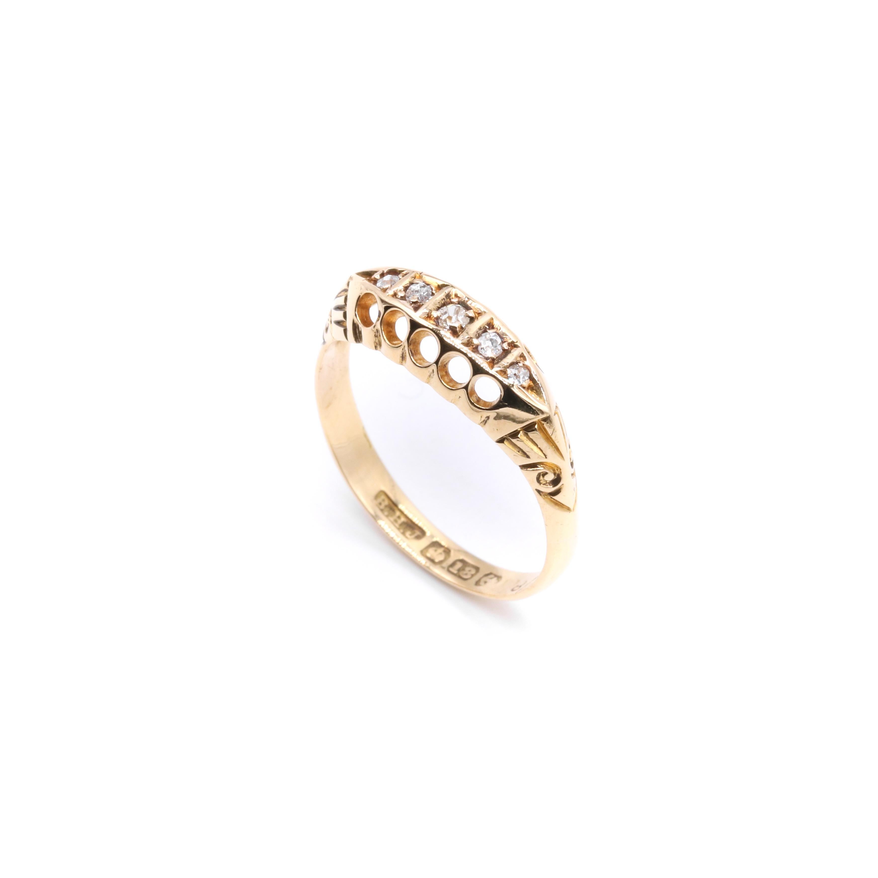 Antique 18K Yellow Gold Old Cut Diamond 5 Stone Ring For Sale 2