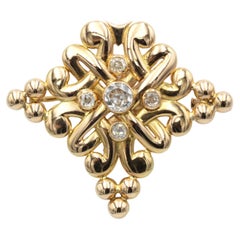 Antique 18K Yellow Gold Old Euro-Cut Diamond Fleur-de-Lis Brooch, c. 1890–1900