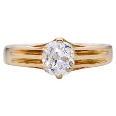 Antique 18k Yellow Gold Old Mine Cut 0.96ct Diamond Ring