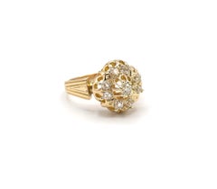 Antiker 18 Karat Gelbgold Old Mine Cut Diamond Cluster Dome Ring