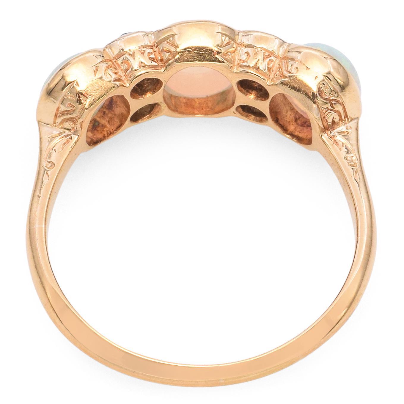 Women's Antique 18K Yellow Gold Opal and Diamond Band Ring